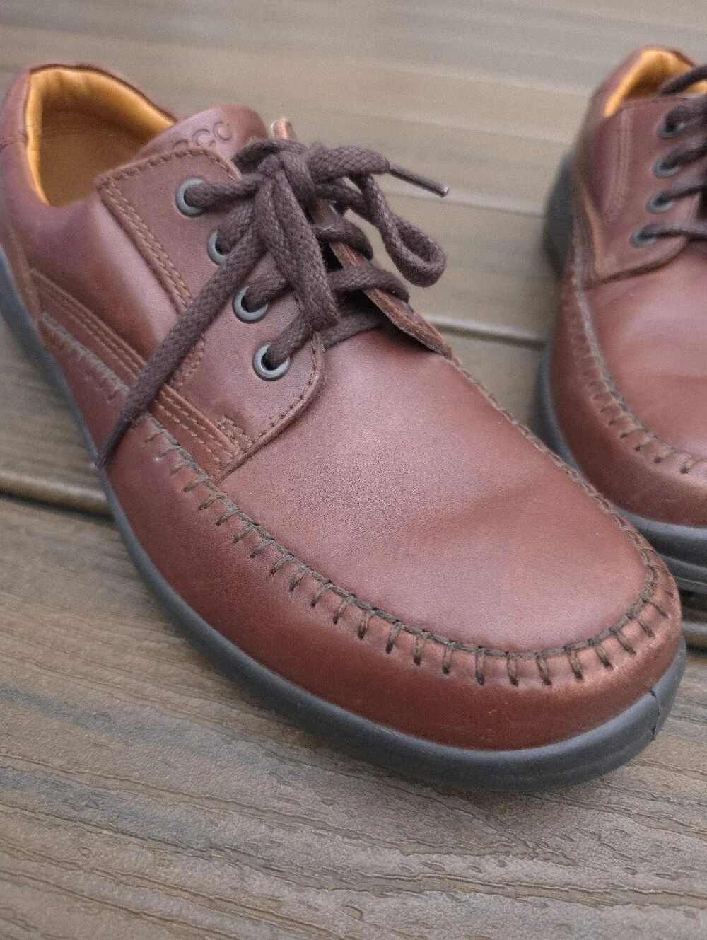 Ecco Seawalker Men's 43 US 9.5-10 Brown Leather Casual Oxford Lace Up Shoes